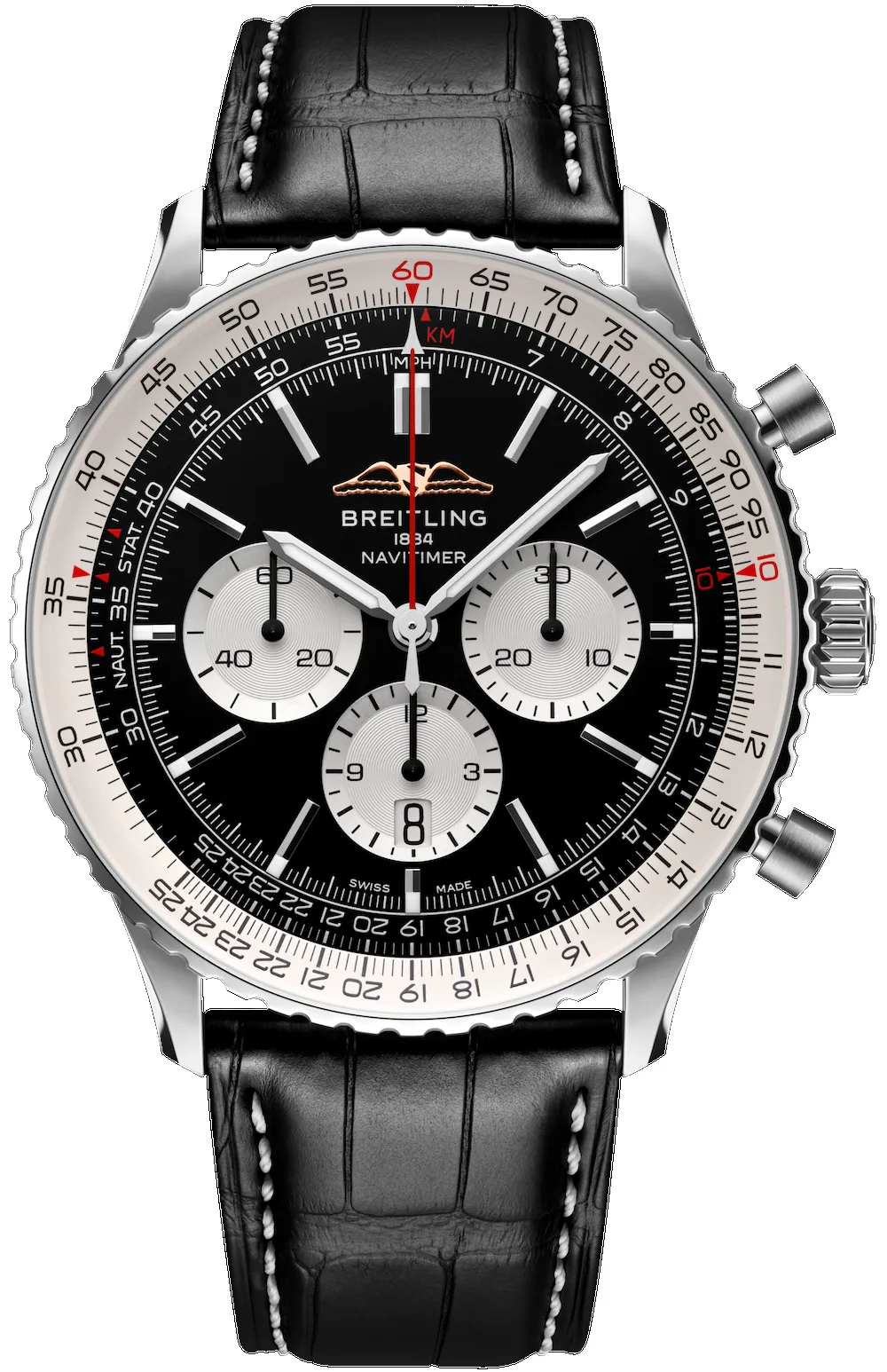 Breitling Watch Navitimer B01 46 Black Croc Folding Clasp sold by Jura Watches