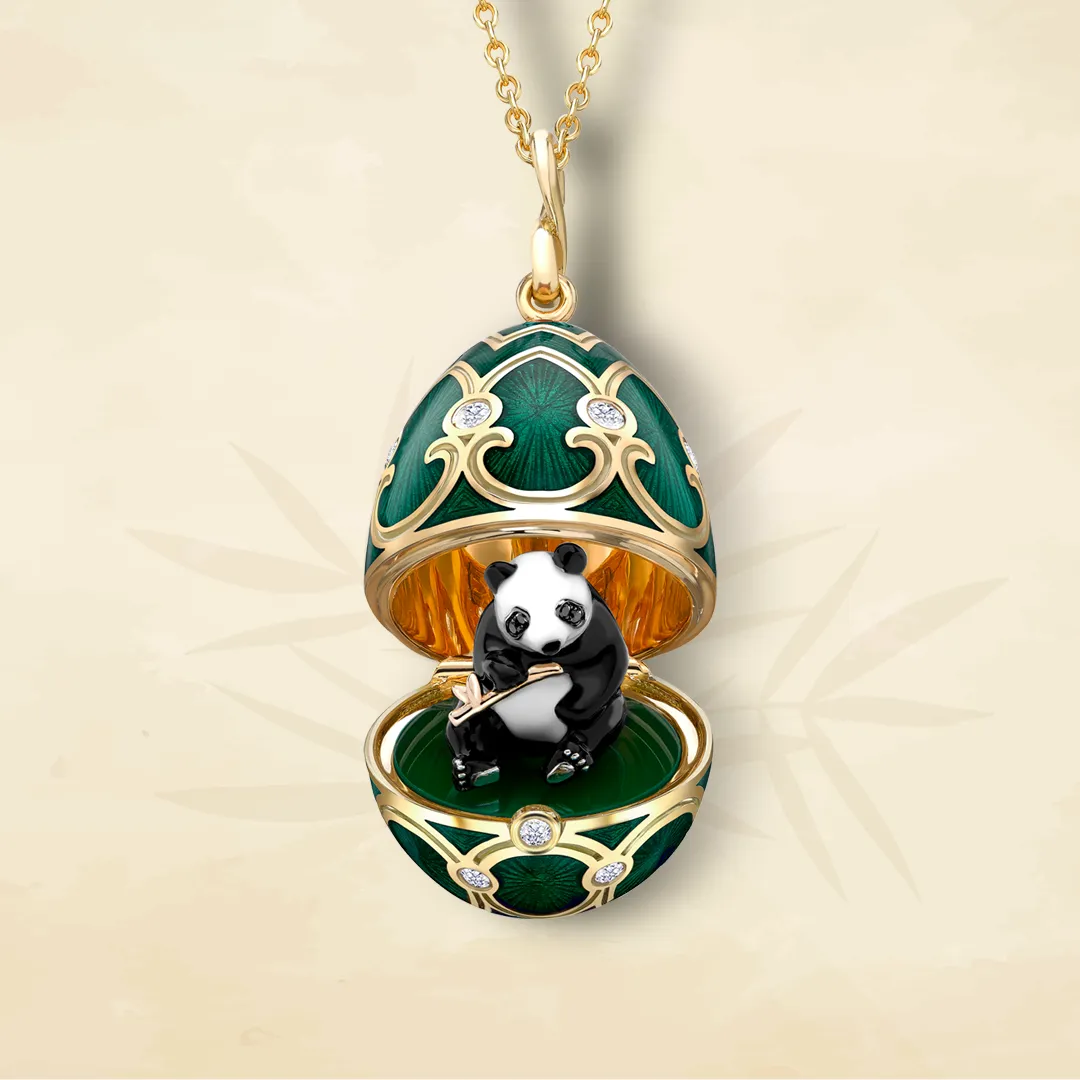 Faberge Tsarskoye Selo Yellow White Rose Gold Enamel Locket with Panda Surprise sold by Jura Watches product image thumbnail 3
