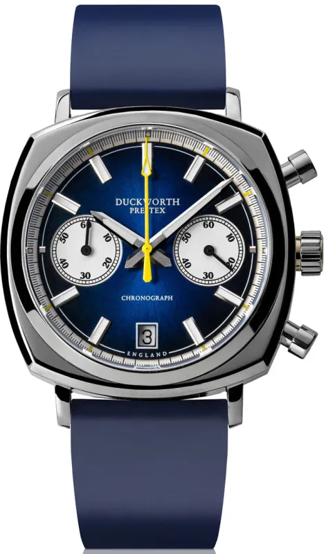 Duckworth Prestex Watch Chronograph 42 Blue Sunburst Blue Rubber made by Jura Watches