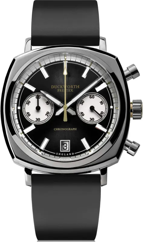 Duckworth Prestex Watch 42 Black Sunburst Black Rubber sold by Jura Watches