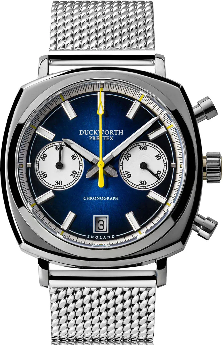 Duckworth Prestex Watch 42 Blue Sunburst Mesh Bracelet sold by Jura Watches
