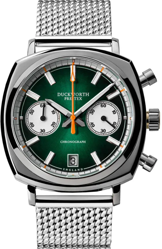 Duckworth Prestex Watch 42 Green Sunburst Mesh Bracelet sold by Jura Watches