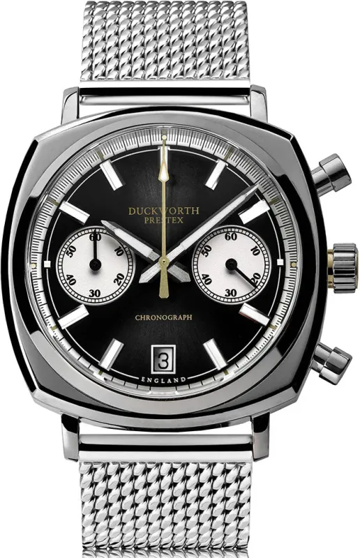 Duckworth Prestex Watch 42 Black Sunburst Mesh Bracelet sold by Jura Watches
