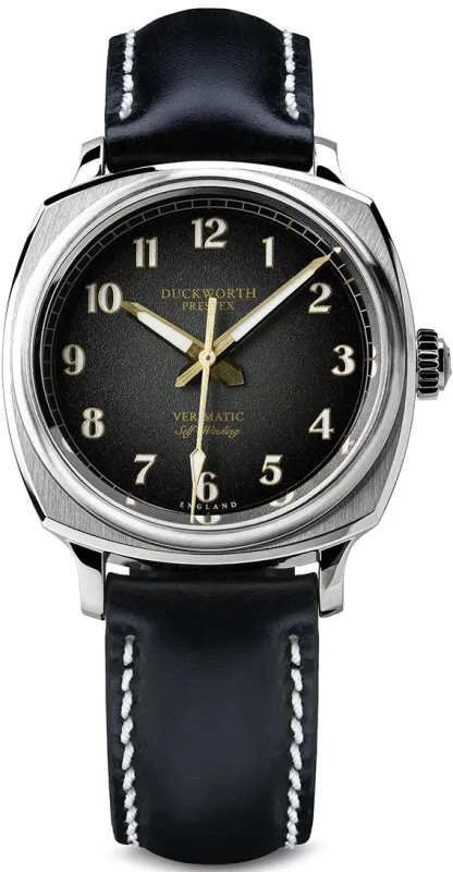 Duckworth Prestex Watch Verimatic Black Fume Black Leather sold by Jura Watches