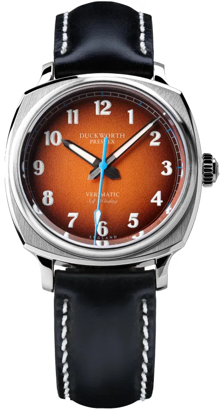 Duckworth Prestex Watch Verimatic Orange Fume Black Leather sold by Jura Watches