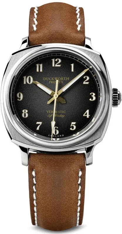 Duckworth Prestex Watch Verimatic Black Fume Brown Leather sold by Jura Watches