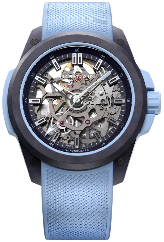 Norqain Wild One Skeleton 39mm Purple Ice Blue Watch made by Jura Watches