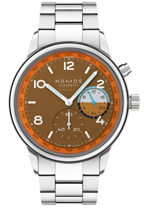 Nomos Glashutte Club Sport Neomatik Worldtimer Canyon Sapphire Crystal Watch sold by Jura Watches