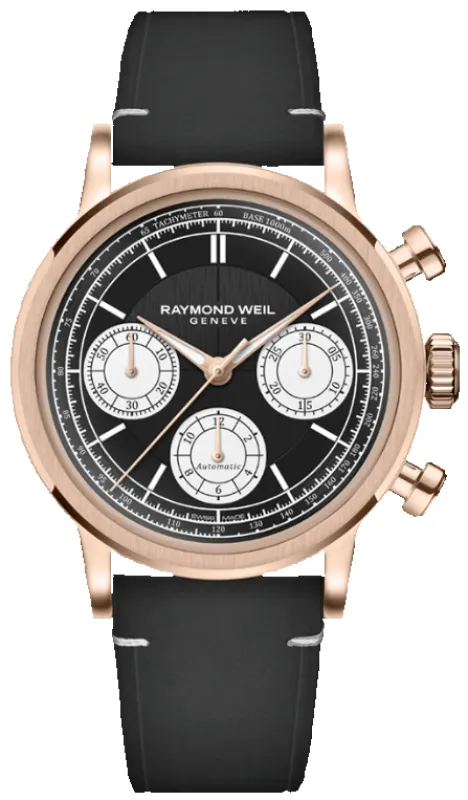 Raymond Weil Millesime Automatic Tri-Compax Chronograph Black Sector Watch sold by Jura Watches