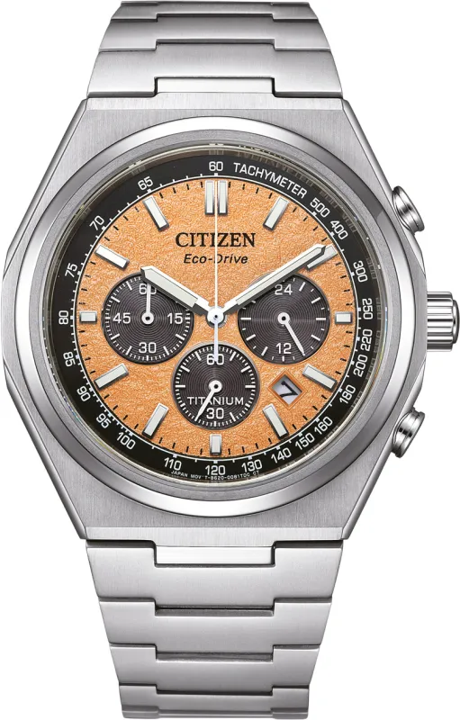 Citizen Super Titanium Zenshin Chrono Textured Salmon Watch sold by Jura Watches