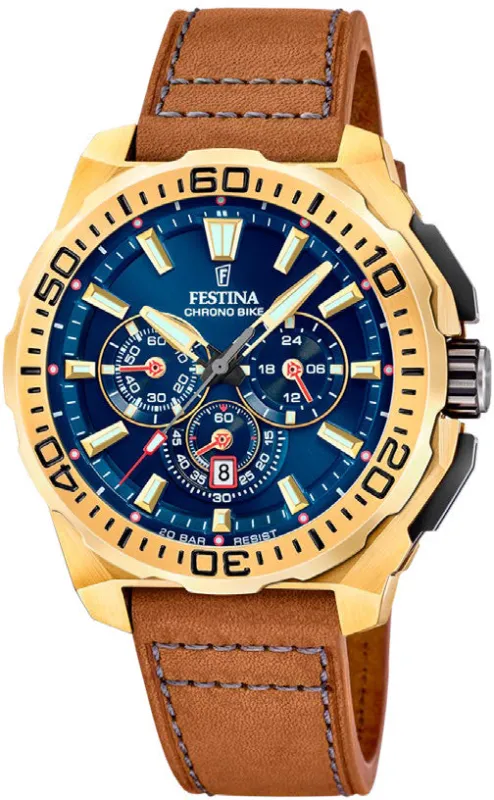 Festina Chrono Bike Gold Leather Watch sold by Jura Watches