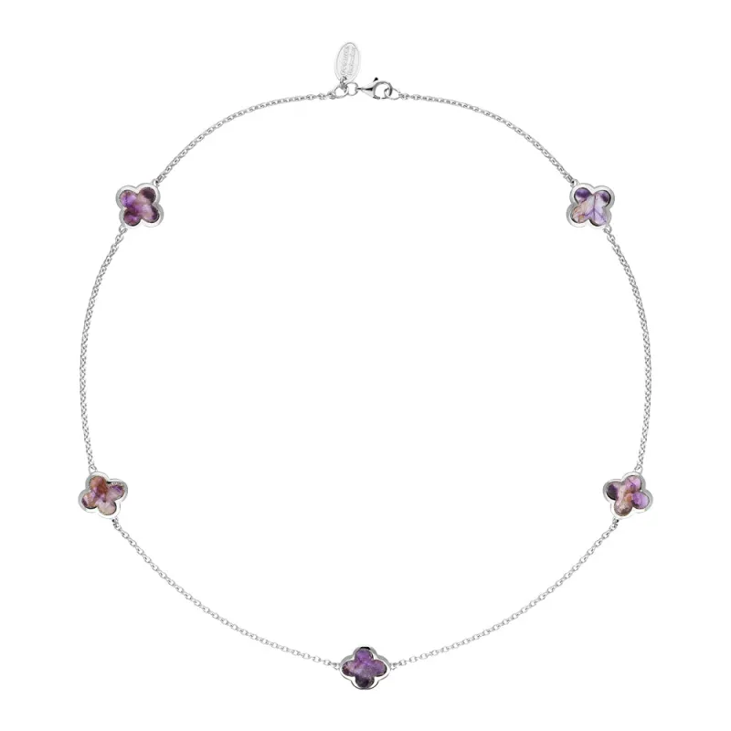 18ct White Gold Blue John bloom Four Leaf Clover Necklace sold by Jura Watches