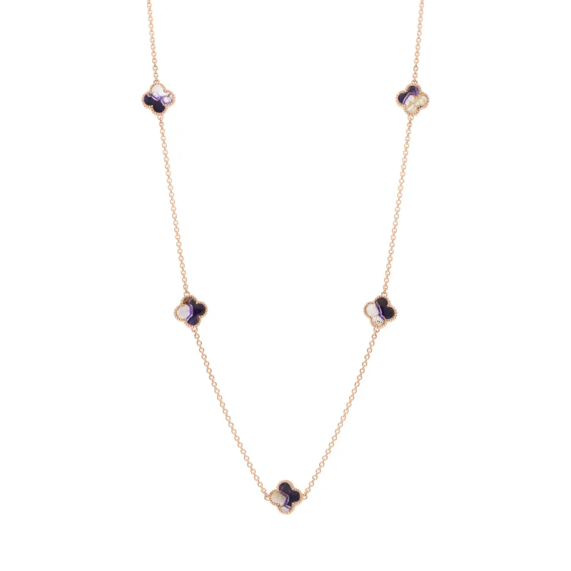 18ct Rose Gold Blue John bloom Four Leaf Clover Ball Edge Necklace sold by Jura Watches