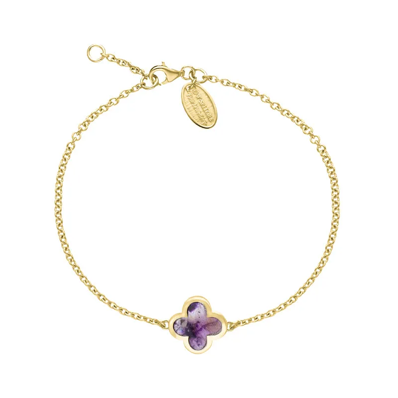 18ct Yellow Gold Blue John bloom Four Leaf Clover Polished Edge Bracelet sold by Jura Watches