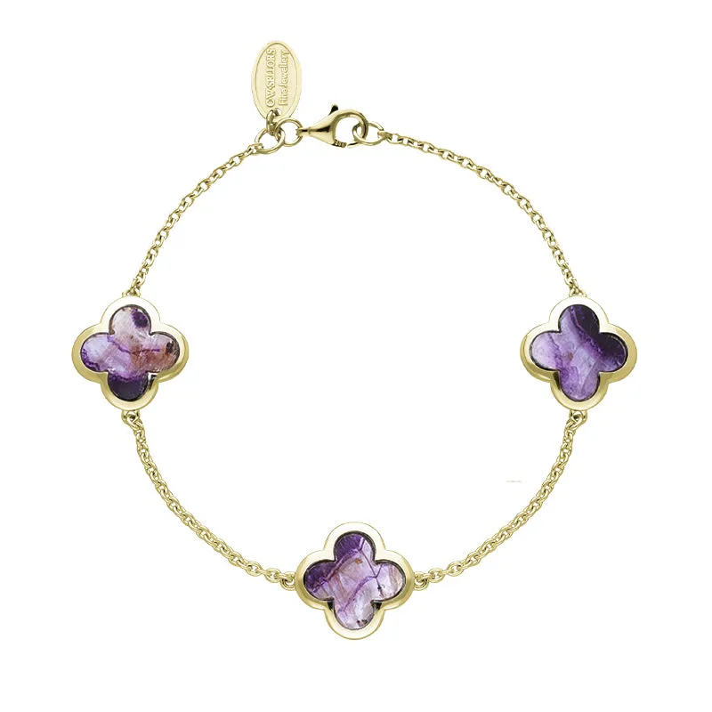 18ct Yellow Gold Blue John  bloom Four Leaf Clover Chain Bracelet sold by Jura Watches