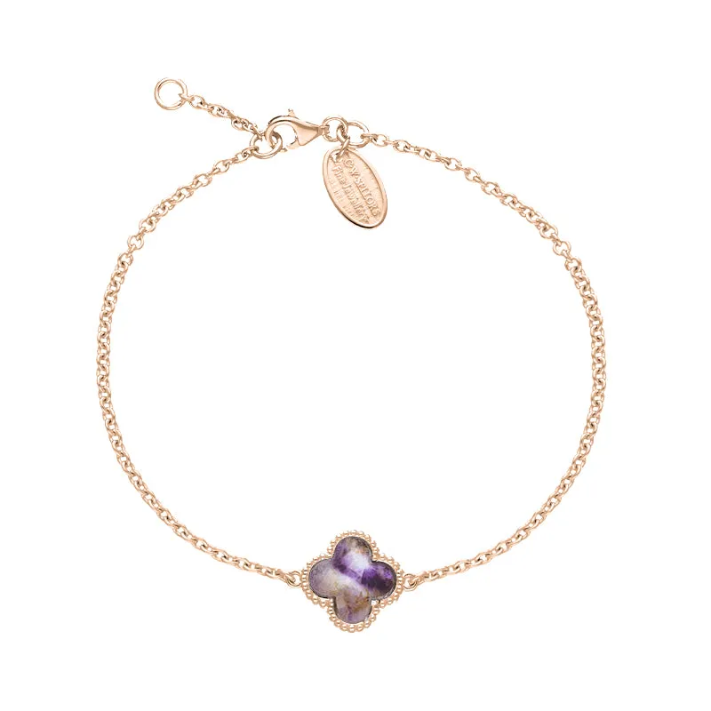18ct Rose Gold Blue John bloom Four Leaf Clover Ball Edge Chain Bracelet sold by Jura Watches