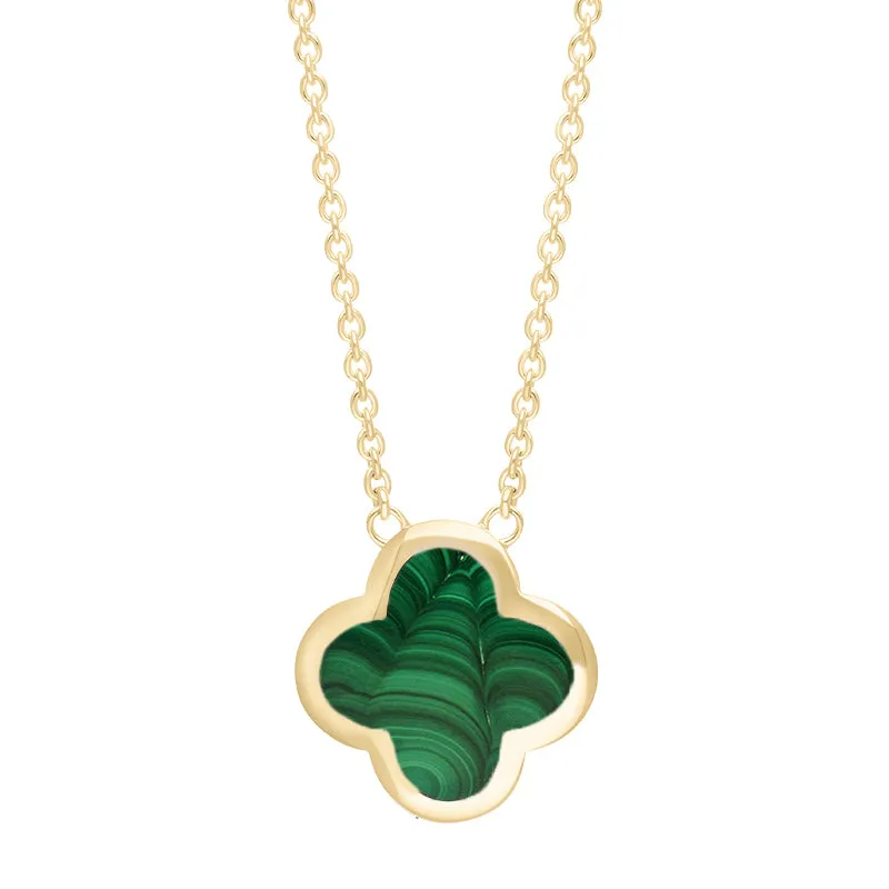 18ct Yellow Gold Malachite Bloom Large Four Leaf Clover Polished Edge Pendant sold by Jura Watches