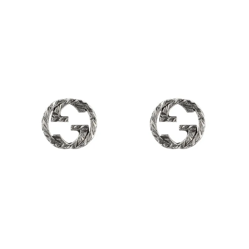 Gucci Interlocking G Motif Aged Sterling Silver Stud Earrings D made by Jura Watches
