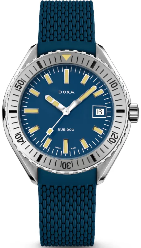 Doxa Sub 200 Caribbean Blue Rubber Watch made by Jura Watches