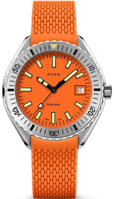 Doxa Sub 200 Professional Orange Rubber Watch made by Jura Watches