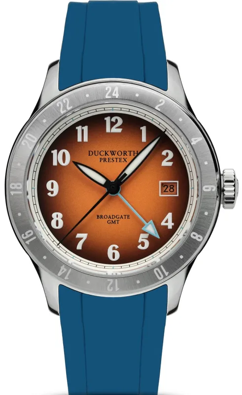 Duckworth Prestex Broadgate GMT Orange Blue Rubber Watch made by Jura Watches
