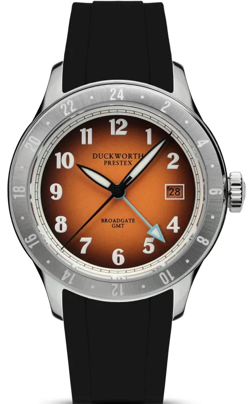Duckworth Prestex Broadgate GMT Orange Black Rubber Watch made by Jura Watches