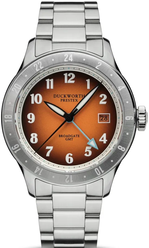 Duckworth Prestex Broadgate GMT Orange Bracelet Watch made by Jura Watches