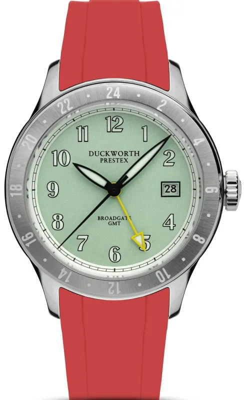 Duckworth Prestex Broadgate GMT Green Red Rubber Watch made by Jura Watches