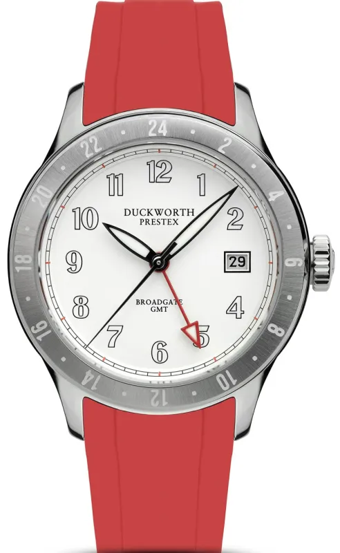Duckworth Prestex Broadgate GMT White Red Rubber Watch made by Jura Watches