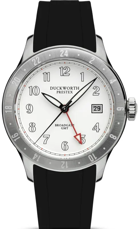 Duckworth Prestex Broadgate GMT White Black Rubber Watch made by Jura Watches