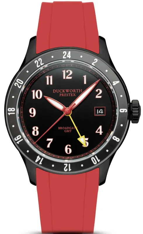 Duckworth Prestex Broadgate GMT Black Red Rubber Watch made by Jura Watches