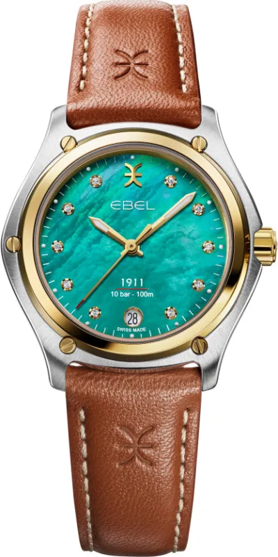 Ebel 1911 18K Yellow Gold Turquoise Diamond Watch made by Jura Watches