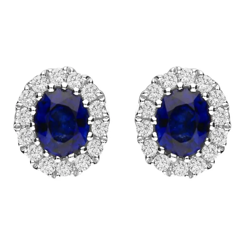 18ct White Gold Sapphire and Diamond Oval Cluster Earrings sold by Jura Watches