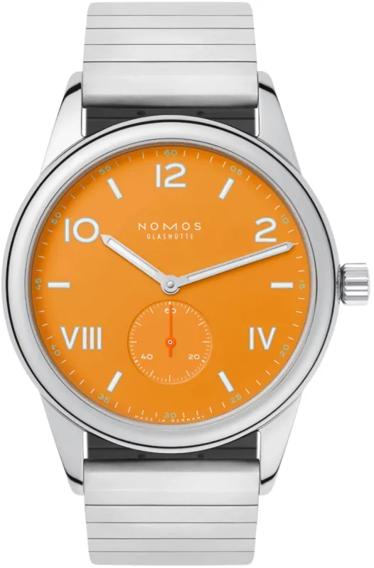 Nomos Glashutte Club Campus 38 Future Orange Steel Back Watch sold by Jura Watches