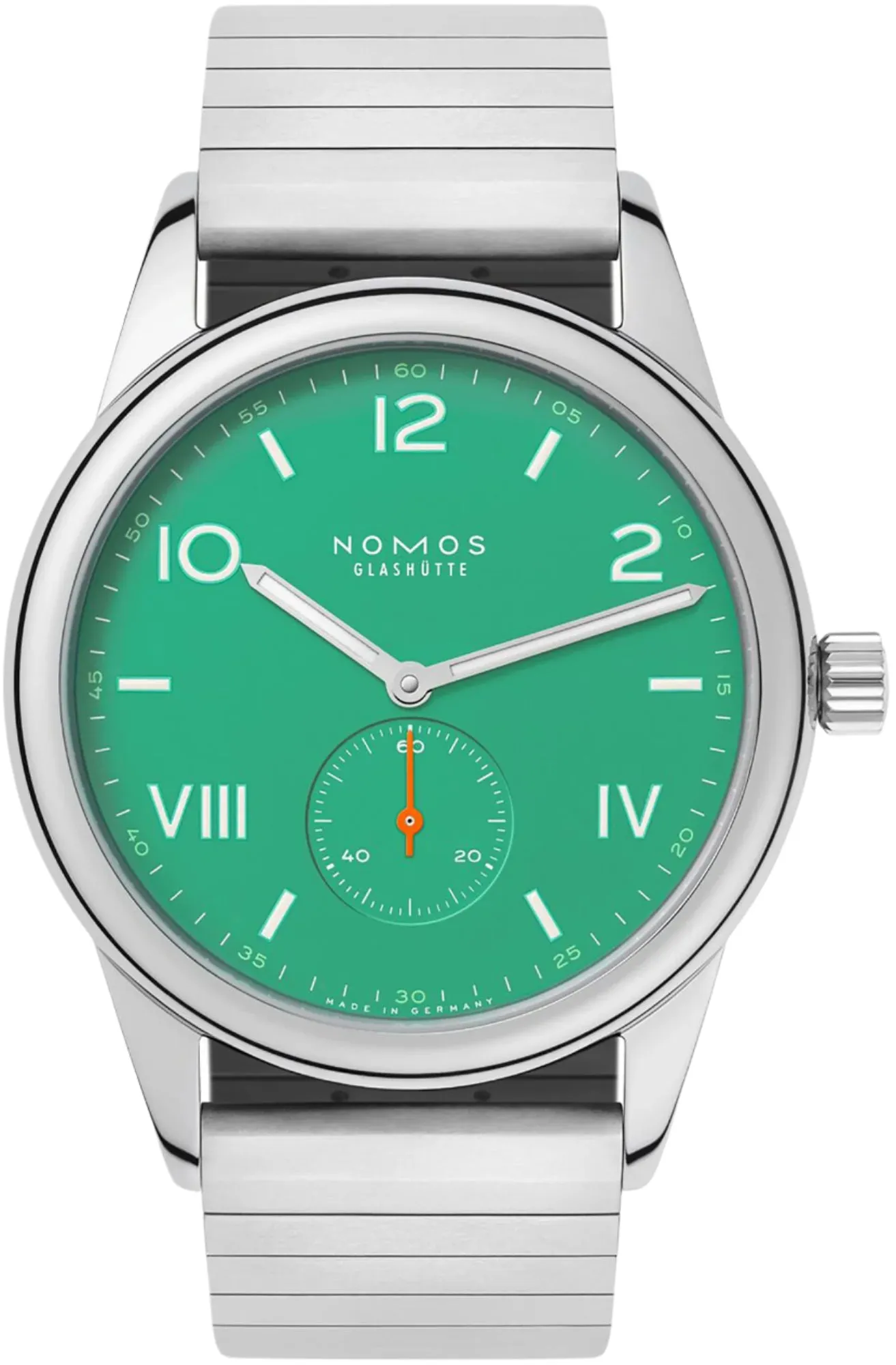 Nomos Glashutte Club Campus 38 Electric Green Steel Back Watch sold by Jura Watches