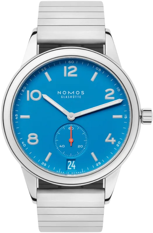 Nomos Glashutte Club Automat Datum Signalblau Sapphire Crystal Watch sold by Jura Watches