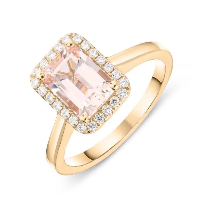 18ct Rose Gold 1.50ct Morganite Diamond Emerald Cut Ring sold by Jura Watches