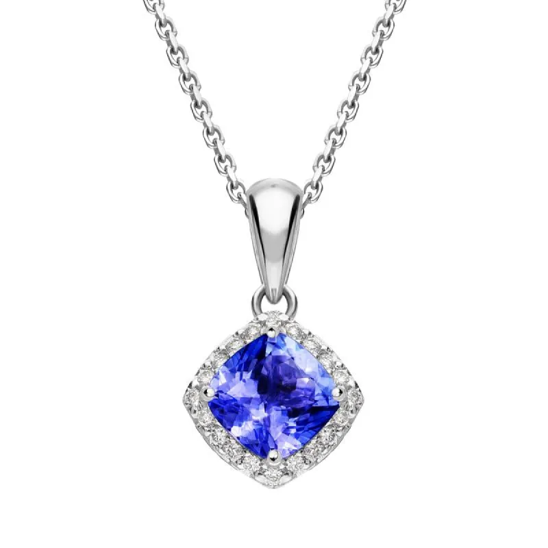 18ct White Gold 0.66ct Tanzanite Diamond Cushion Cut Necklace D sold by Jura Watches