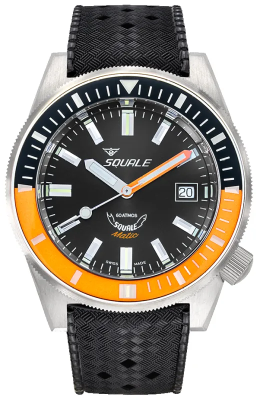 Squale Matic Satin Orange Rubber Watch made by Jura Watches