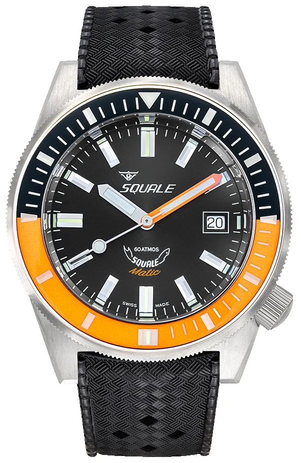 Squale Matic Satin Orange Rubber Watch sold by Jura Watches