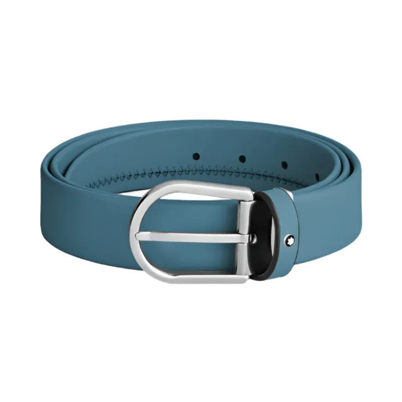 Montblanc Horseshoe Buckle Smokey Blue 35mm Leather Belt sold by Jura Watches