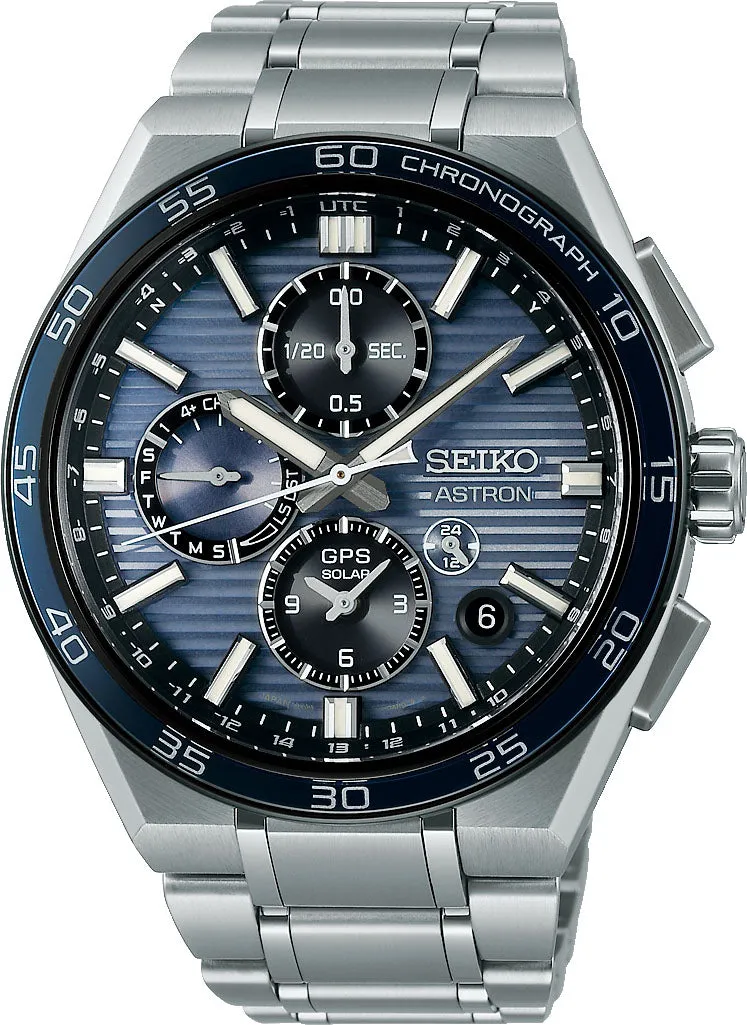Seiko Astron Watch GPS Solar Dual Time Chronograph in Slate Blue sold by Jura Watches