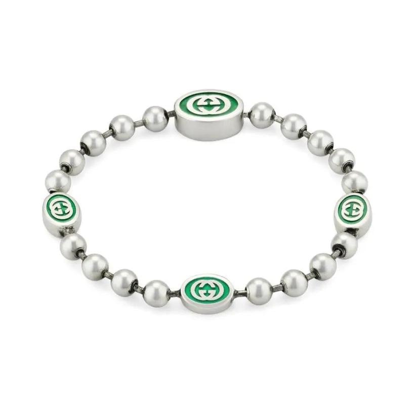 Gucci Interlocking G Sterling Silver Green Enamel Bracelet D sold by Jura Watches
