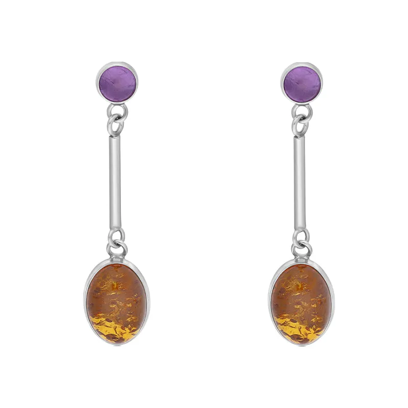 Sterling Silver Amber Amethyst Drop Earrings D sold by Jura Watches