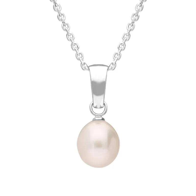 Sterling Silver Pink Pearl Drop Necklace D sold by Jura Watches