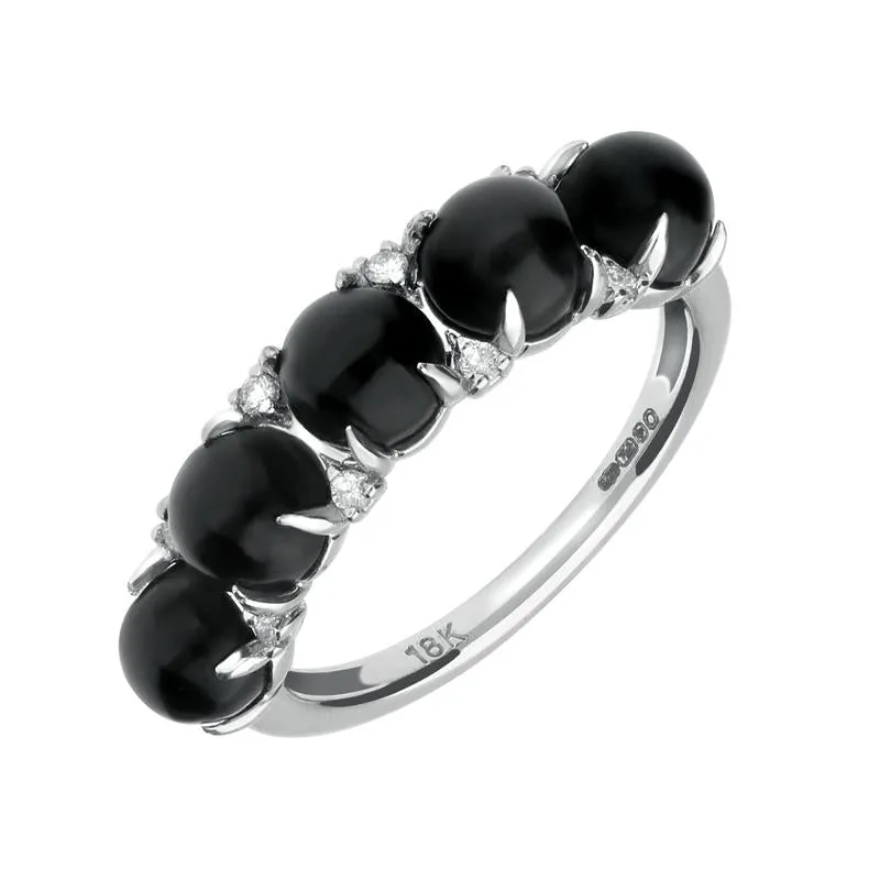 18ct White Gold Whitby Jet Diamond Five Stone Half Eternity Ring D sold by Jura Watches