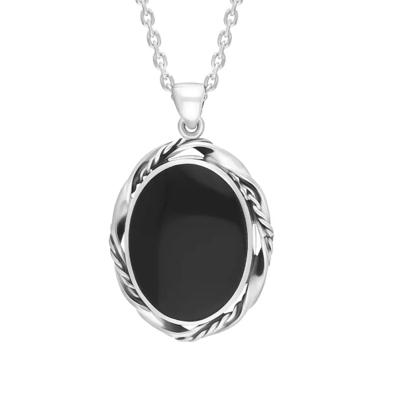 Sterling Silver Whitby Jet Oval Rope Frame Necklace D sold by Jura Watches