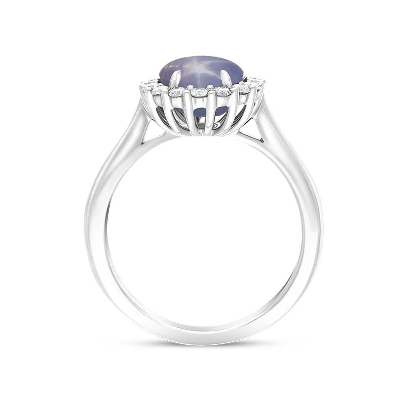18ct White Gold Star Sapphire Diamond Oval Cluster Ring D sold by Jura Watches product image thumbnail 2