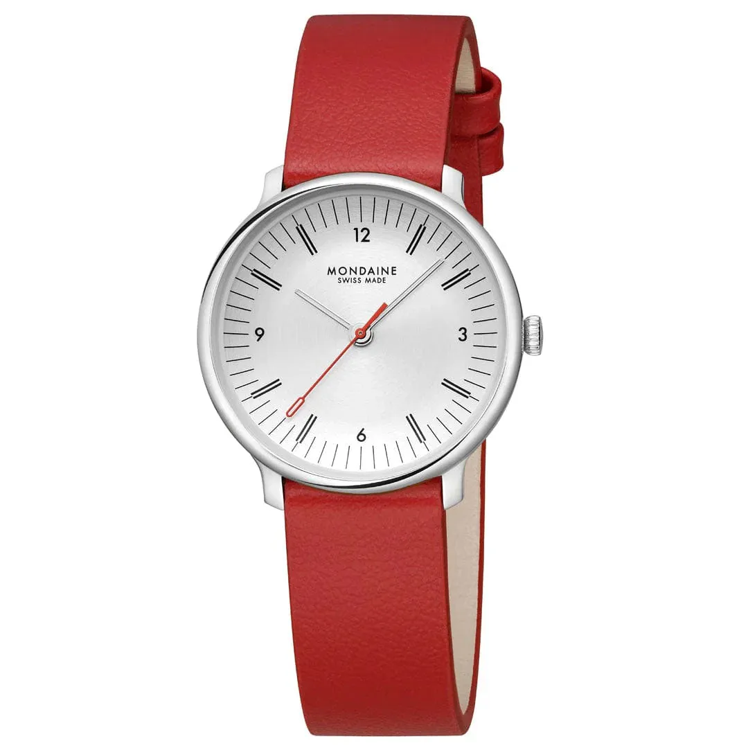 Mondaine Doppio 33mm Red Vegan Grape Leather Watch sold by Jura Watches product image thumbnail 2