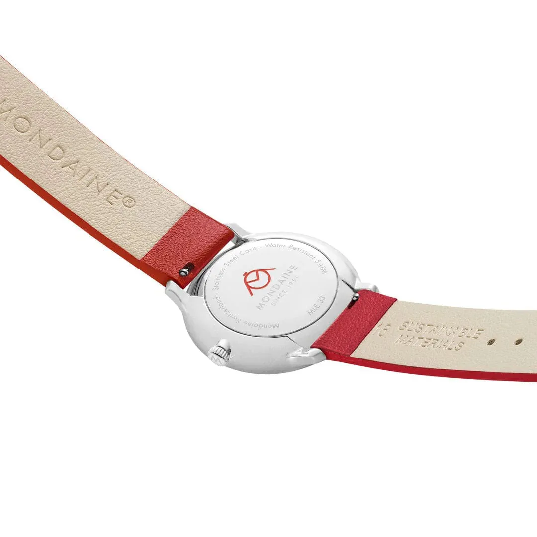 Mondaine Doppio 33mm Red Vegan Grape Leather Watch sold by Jura Watches product image thumbnail 5